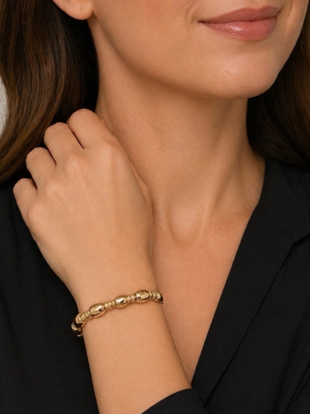 Monet Gold-Tone Beaded Link Bracelet Vintage Polished Statement Jewelry